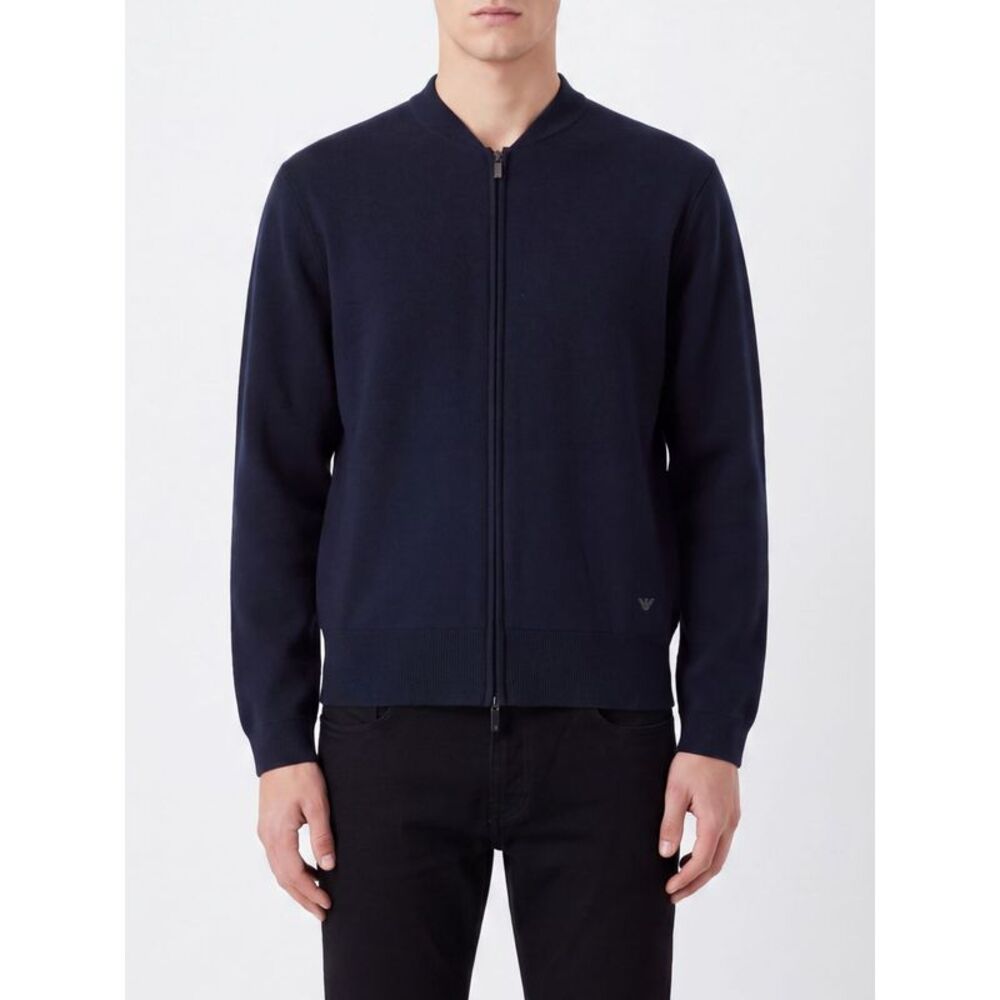 Emporio Armani Men Emporio Armani Pure Wool Bomber Collar Zip-Up Cardigan